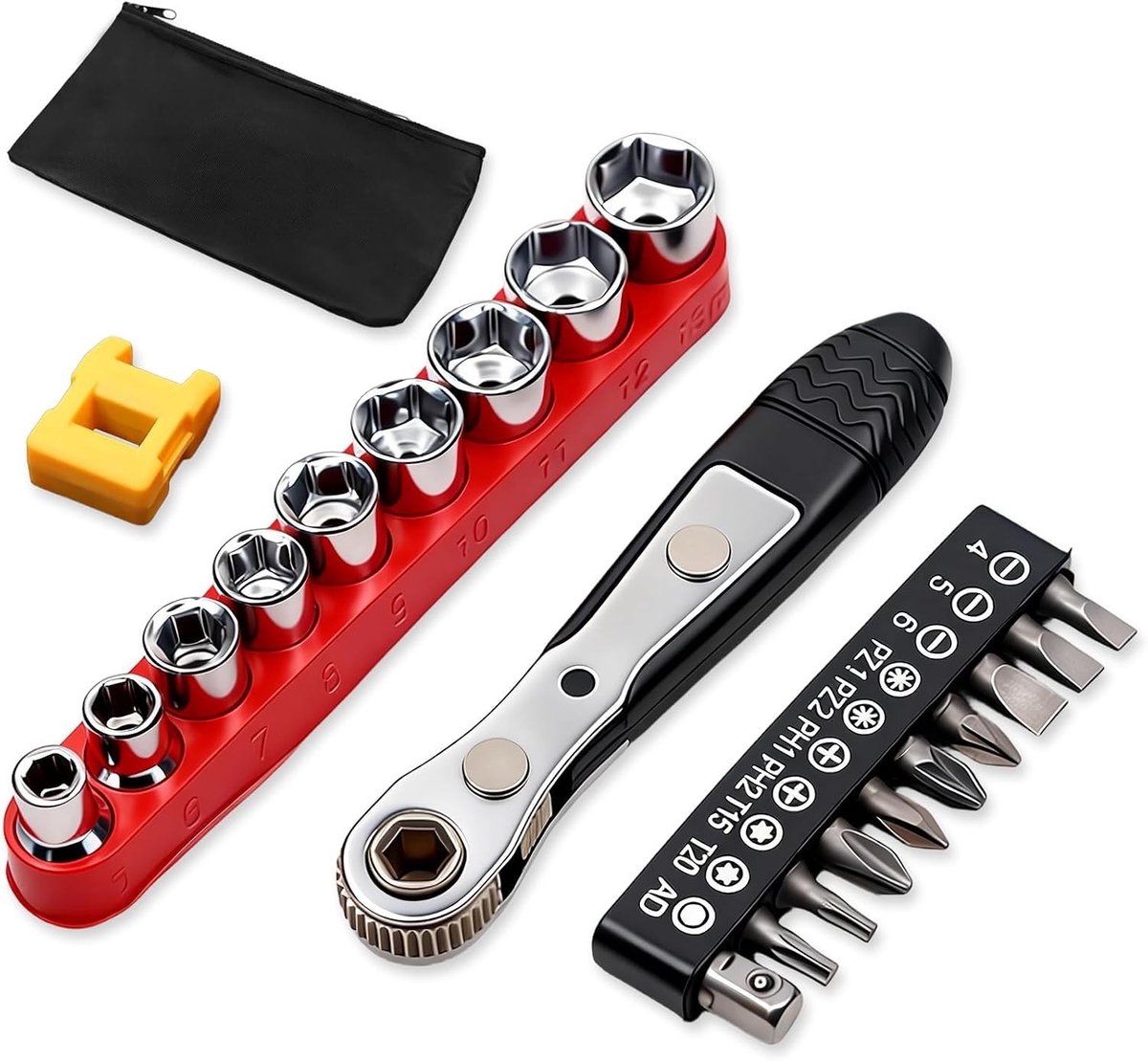 Verstelbare Ratsleutel Schroevendraaier 1/4" 110mm met Magnetische Schakelaar en 36 Tanden voor Precisiewerk