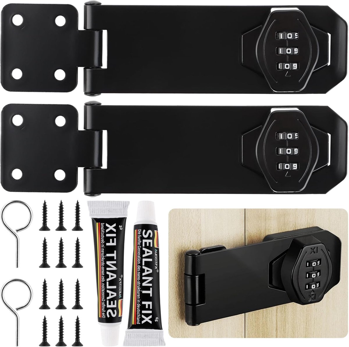 5 Inch Zwart Combinatieslot voor Deuren en Kasten, 3-Cijferig Veiligheidsslot voor Buiten, Set van 2