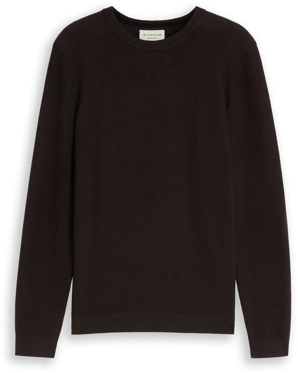 Tom Tailor - Gebreide trui van katoen - Maat XXL - mouline brown black