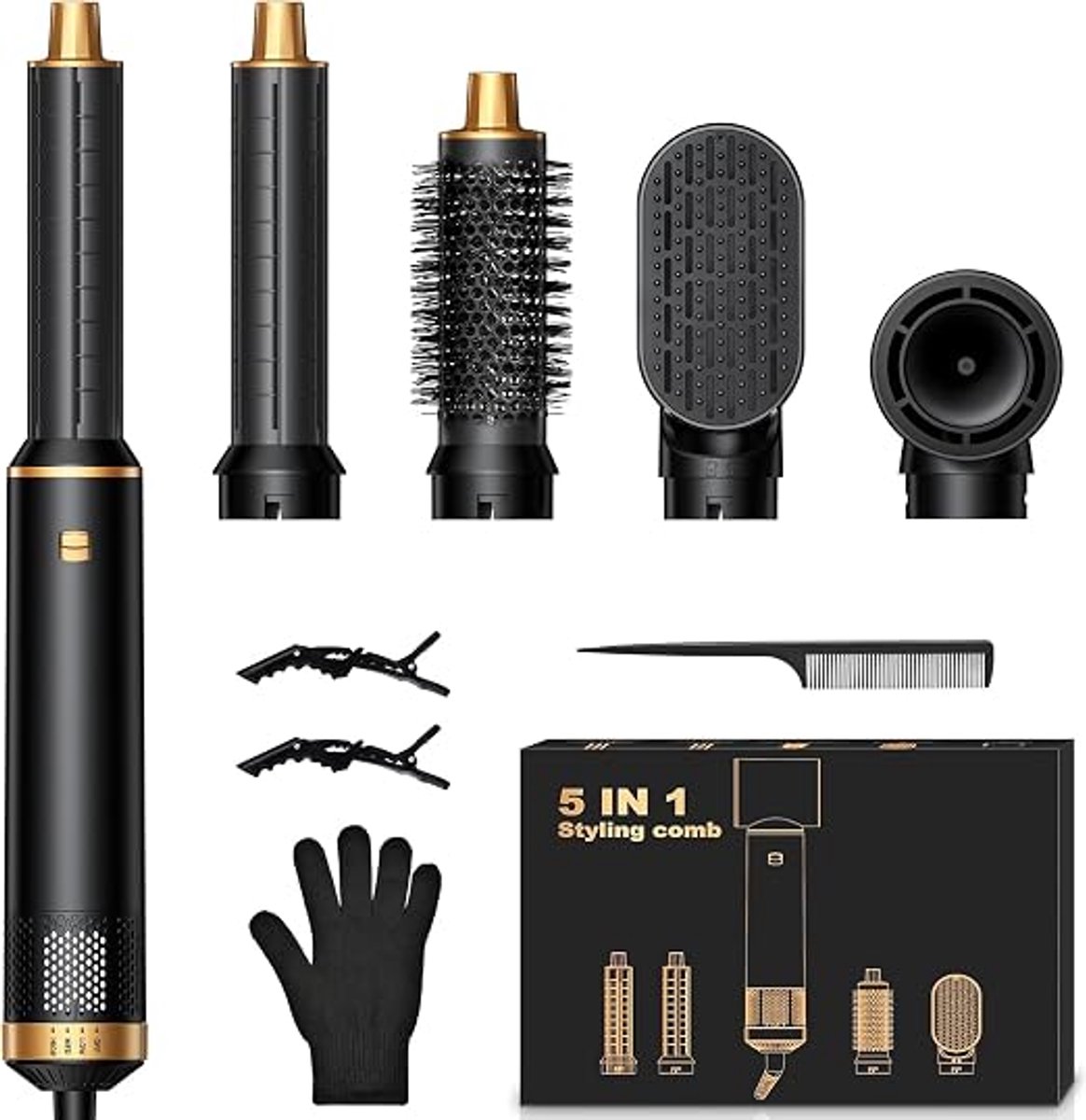 5-in-1 Air Styler - Heteluchtborstel - Ionische Haardroger - Automatische Krultang - Stijltang - Voor Krullen, Stijlen en Volume - Thuis en Op Reis