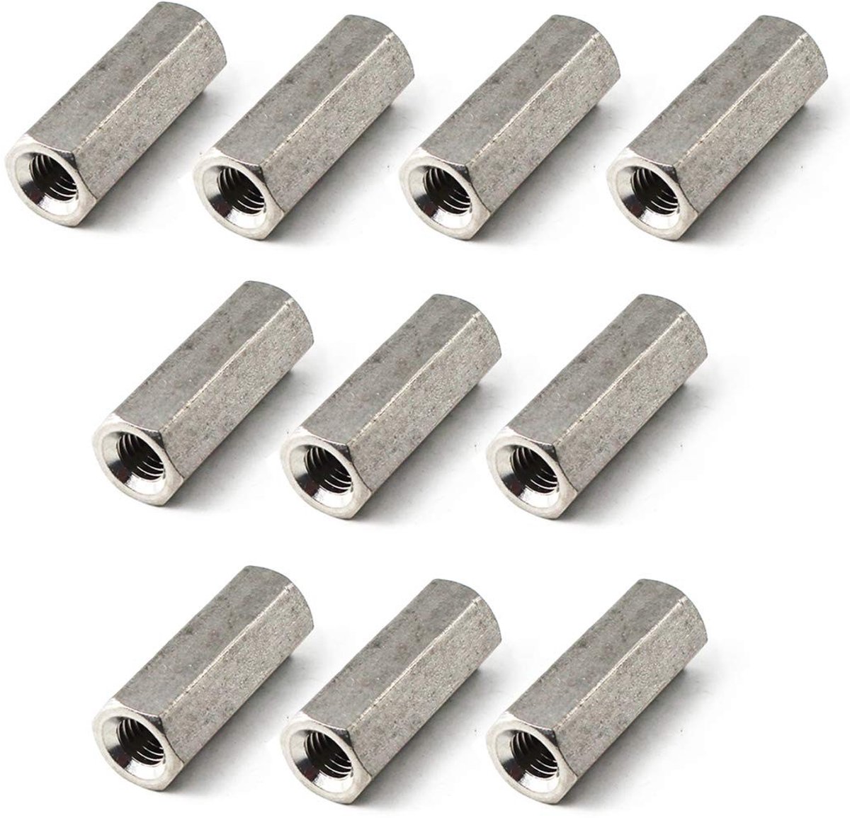 M8x13x30 Lange Hex Coupling Moer van RVS voor Verbinding van Stangen - Set van 10 Stuks, Duurzaam en Corrosiebestendig