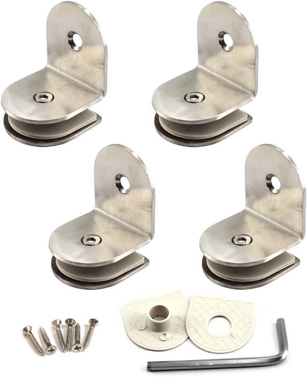 Glasplaatbeugels voor wandmontage, RVS, 8-12mm, set van 4, ideaal voor glazen planken en wanddecoratie