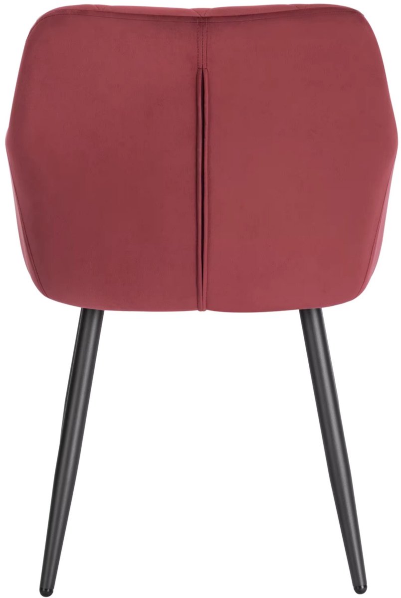 REDOM - Eetkamerstoel met armleuningen - Gewatteerde velvet zitting - Metalen vierpoot - Design - Woonkamer slaapkamer eetkamer - Velvet - Rood - 79 cm