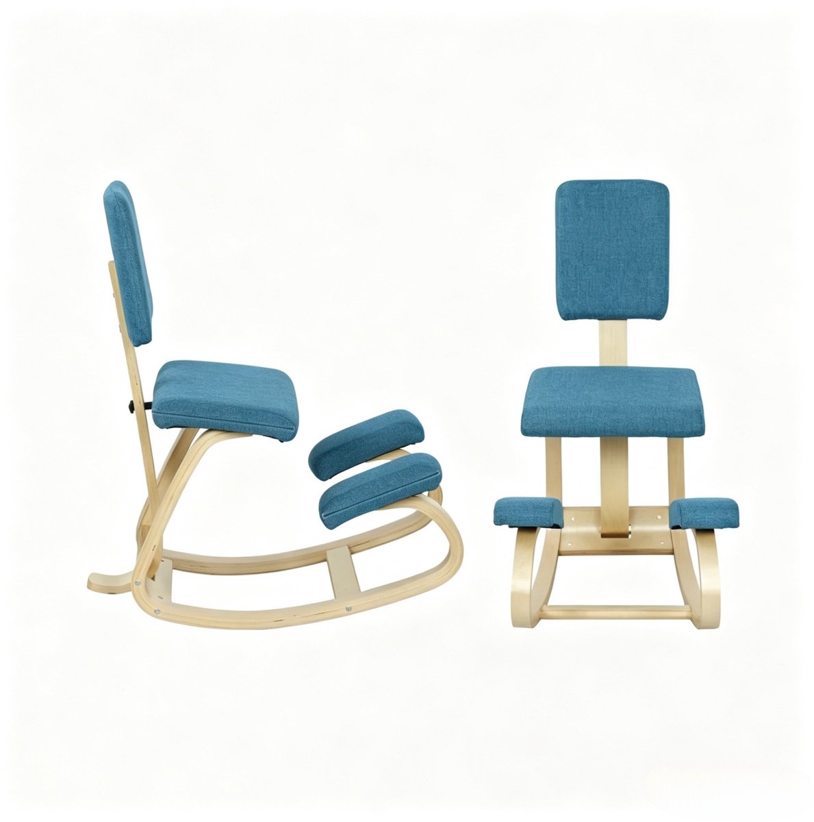 REDOM - Ergonomische kniestoel met rugleuning - Schommelmechanisme - Berkenhouten frame - Stof en hout - Bureau, meditatie en thuiswerk - 51 x 84 x 93 cm thumbnail 3