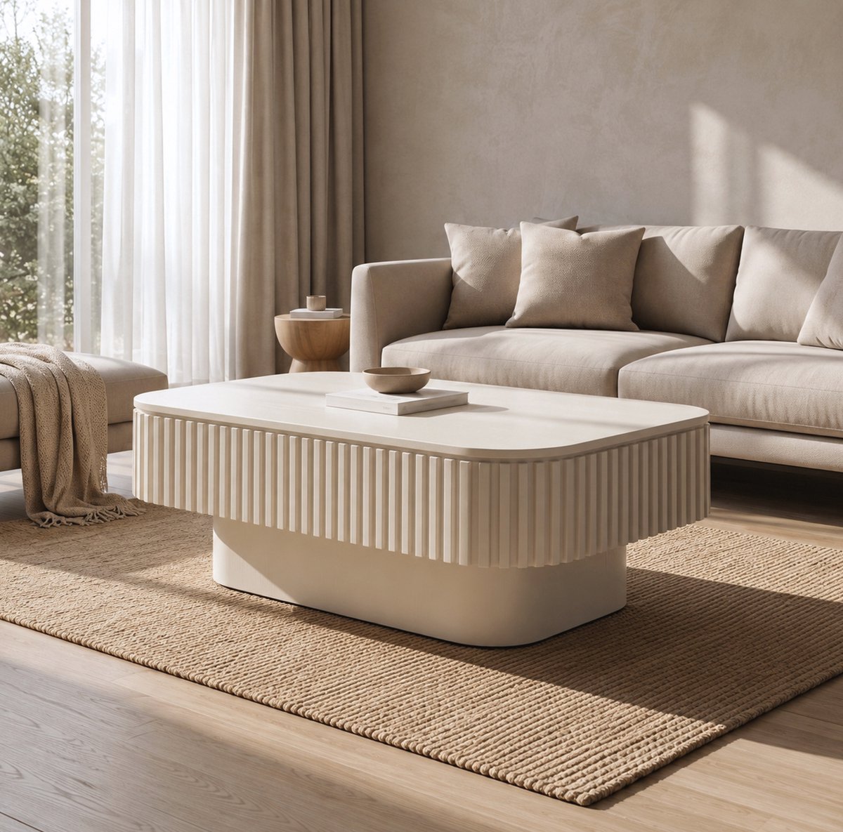 OKWISH Salontafel – Verborgen Opbergruimte Met Opklapbaar Blad – Voor Woonkamer Of Kantoor – MDF Crème – 98×60×35 cm