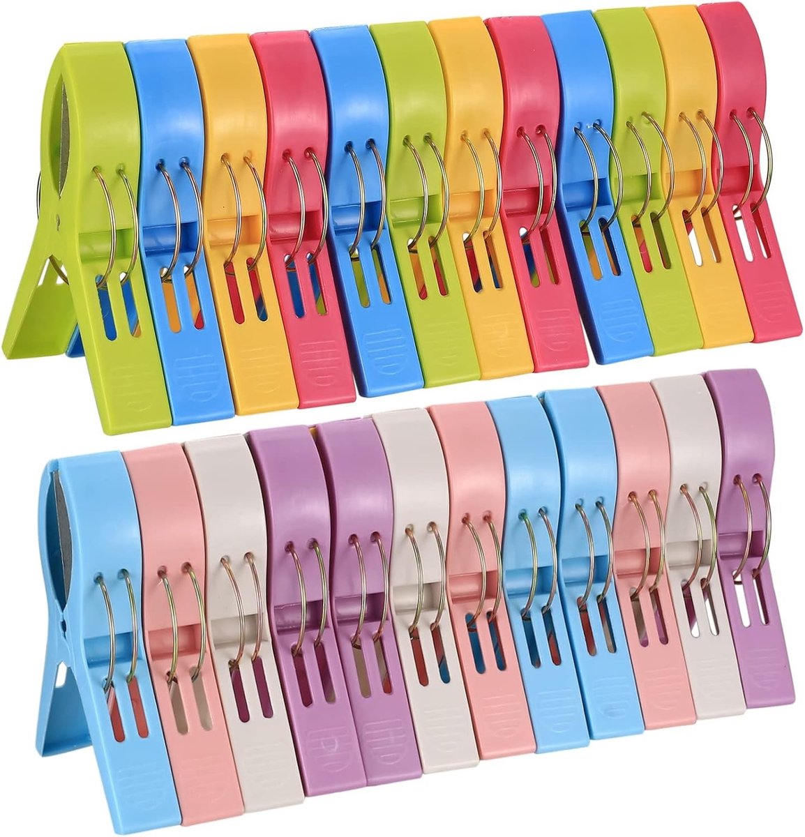 Grote winddichte plastic wasknijpers voor strandstoelen en handdoeken - 24 stuks in 8 kleuren, ideaal voor buitengebruik, camping en tuinactiviteiten