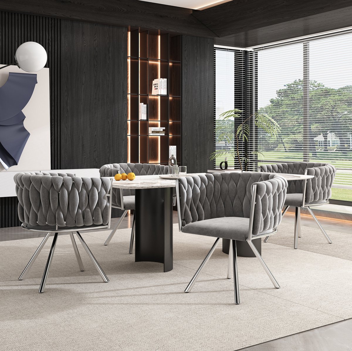 DESMIU Eetkamerstoel Set Van 4 - 360 Graden Draaibare Velvet Stoel Met Ergonomische Rugleuning - Voor Eetkamer En Woonkamer - Metaal - Grijs Zilver