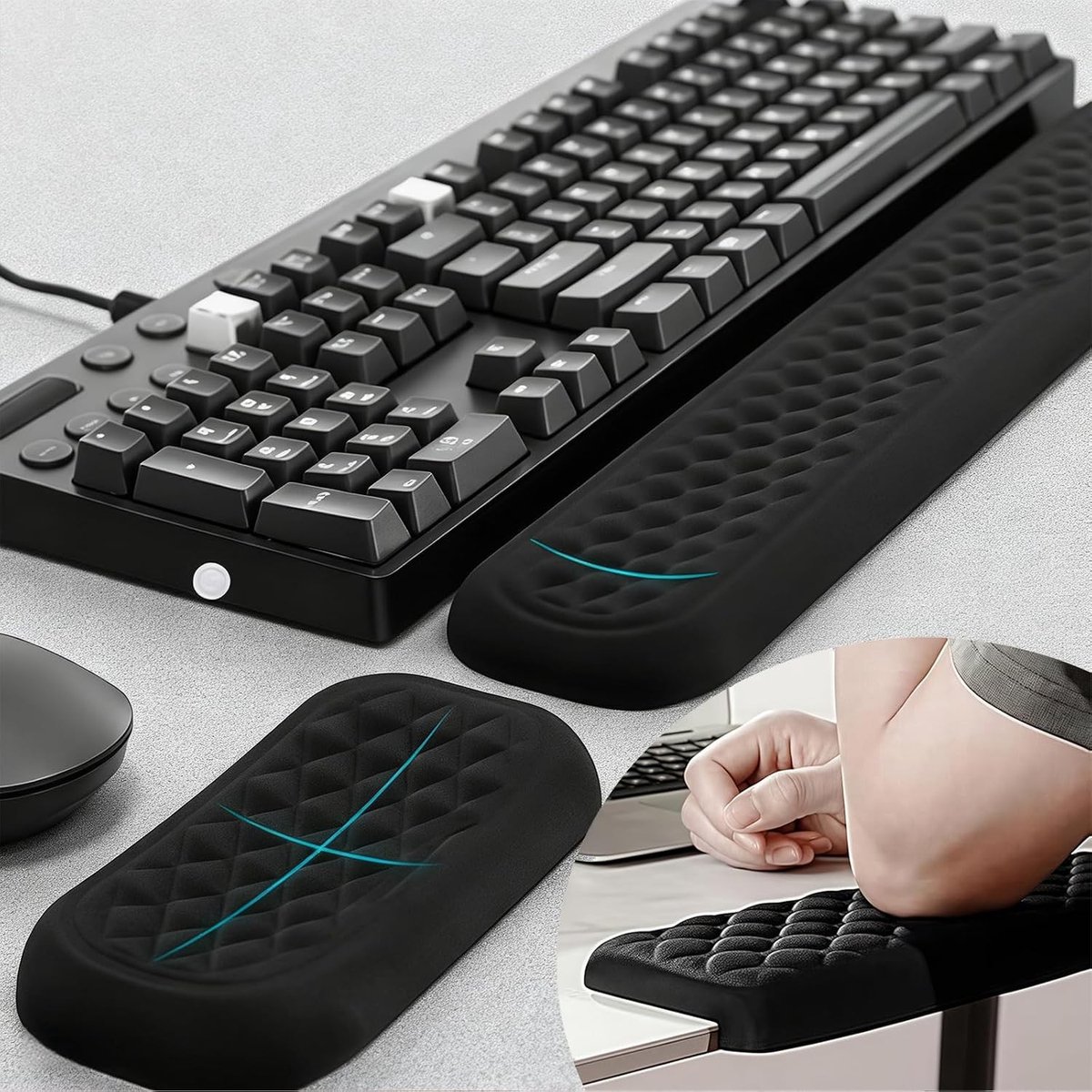 Ergonomische 2-Delige Polssteun voor Bureau, Handsteun voor Toetsenbord met Antislip Onderzijde (44.5 x 7 cm, 17.3 x 9 cm) voor Comfort en Ondersteuning