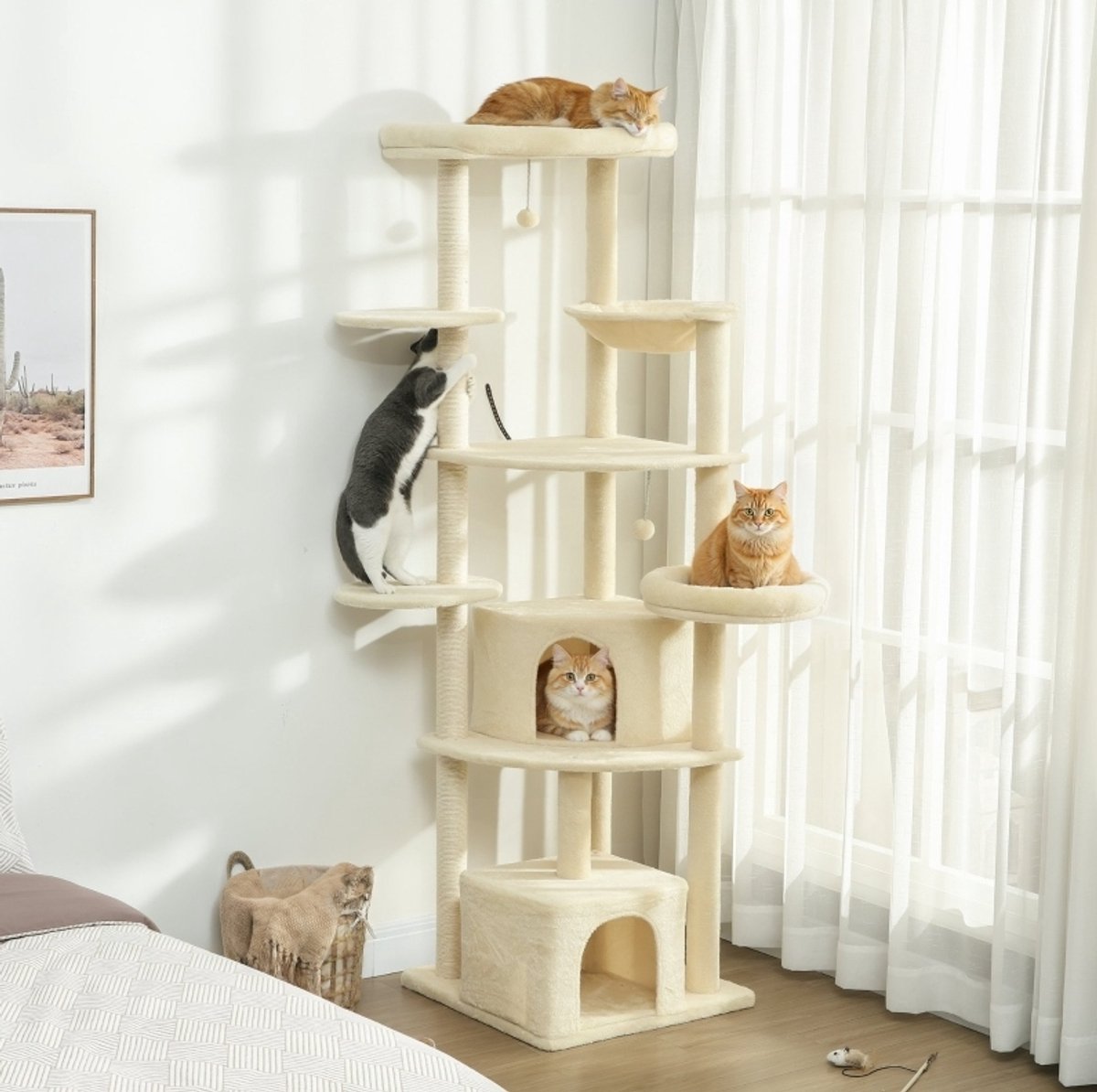MODFU-Krabpaal-Hoog 200 Cm-Sisal-Pluche-Beige