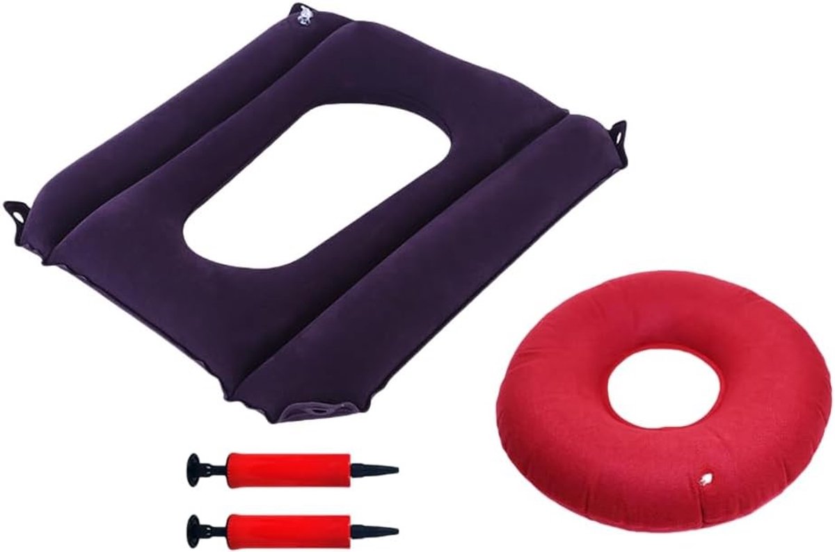 Set van 2 Opblaasbare Luchtkussens, Anti-Decubitus Kussen en Orthopedisch Zitkussen met Pomp, Verstelbare Hardheid voor Rolstoel, Toilet en Bed voor Drukverlichting en Comfort