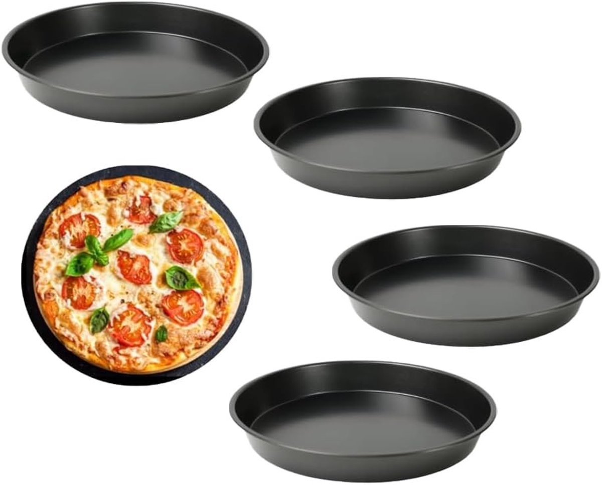 Ronde Pizza Mallen Set van 4 van Roestvrij Staal voor Ovenbakken en Flambée Taart, Duurzaam en Gemakkelijk te Reinigen