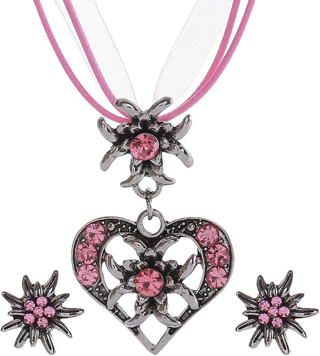 Oktoberfest accessoires voor vrouwen: dirndl, edelweiss sieraden set, kostuumketting en oorbellen voor een feestelijke uitstraling