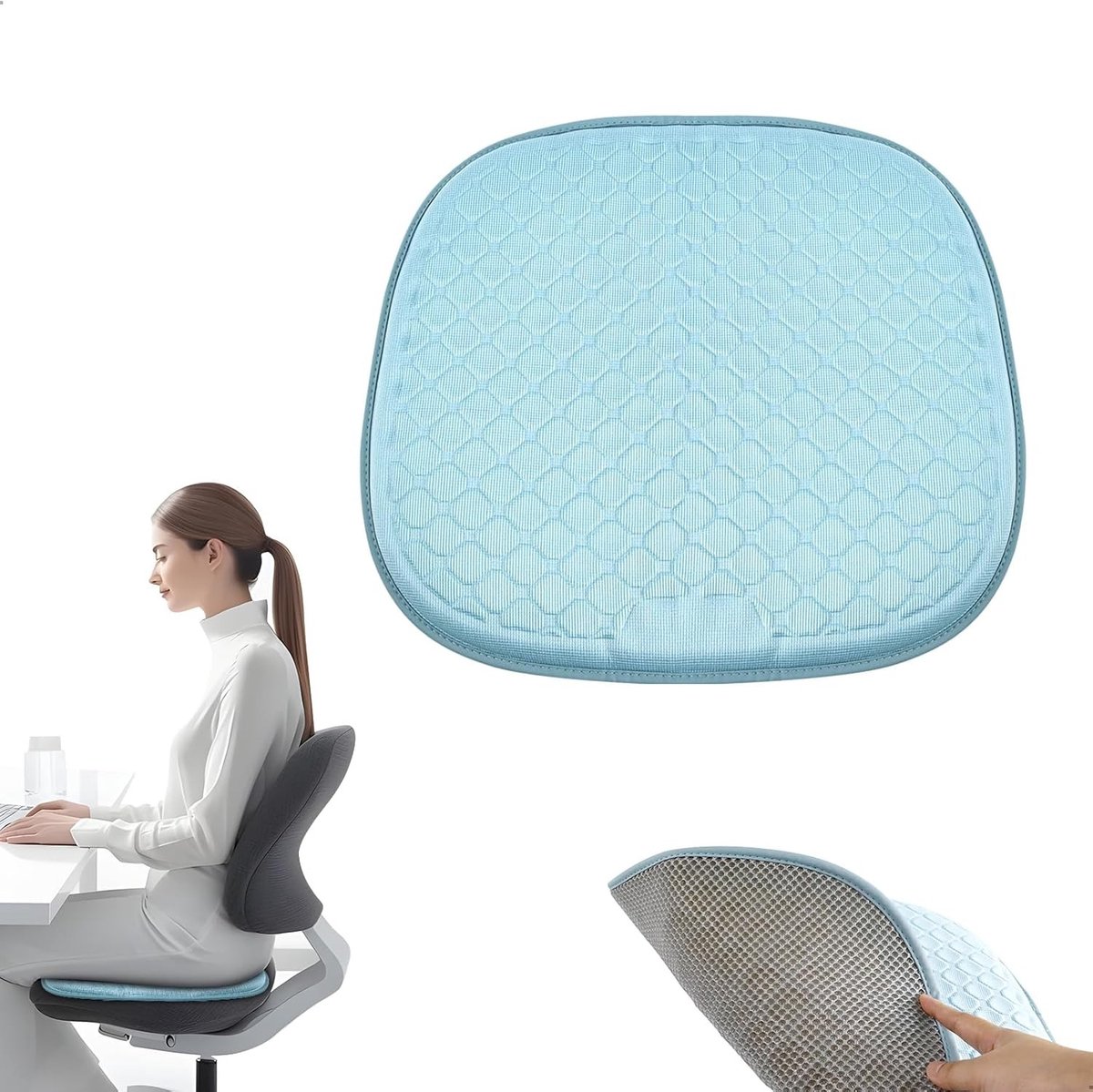 Orthopedisch 3D Gel Koel Kussen voor Stoel en Auto, Ademend en Antislip, Verlichting van Coccyx en Lumbale Pijn (49 x 46 cm)