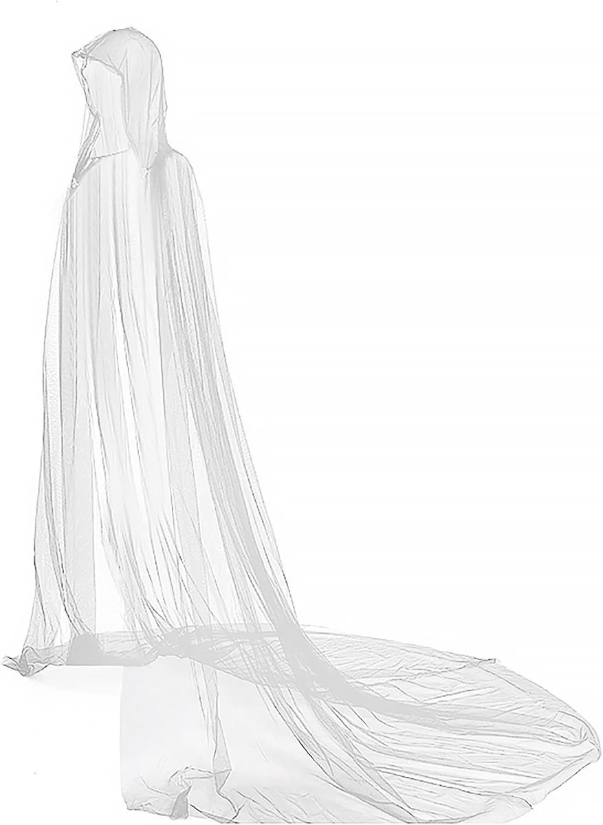 Dames Tulle Cape met Kap, Lange Mesh Cape voor Halloween, Bruiloften en Cosplay, Middeleeuwse Stijl
