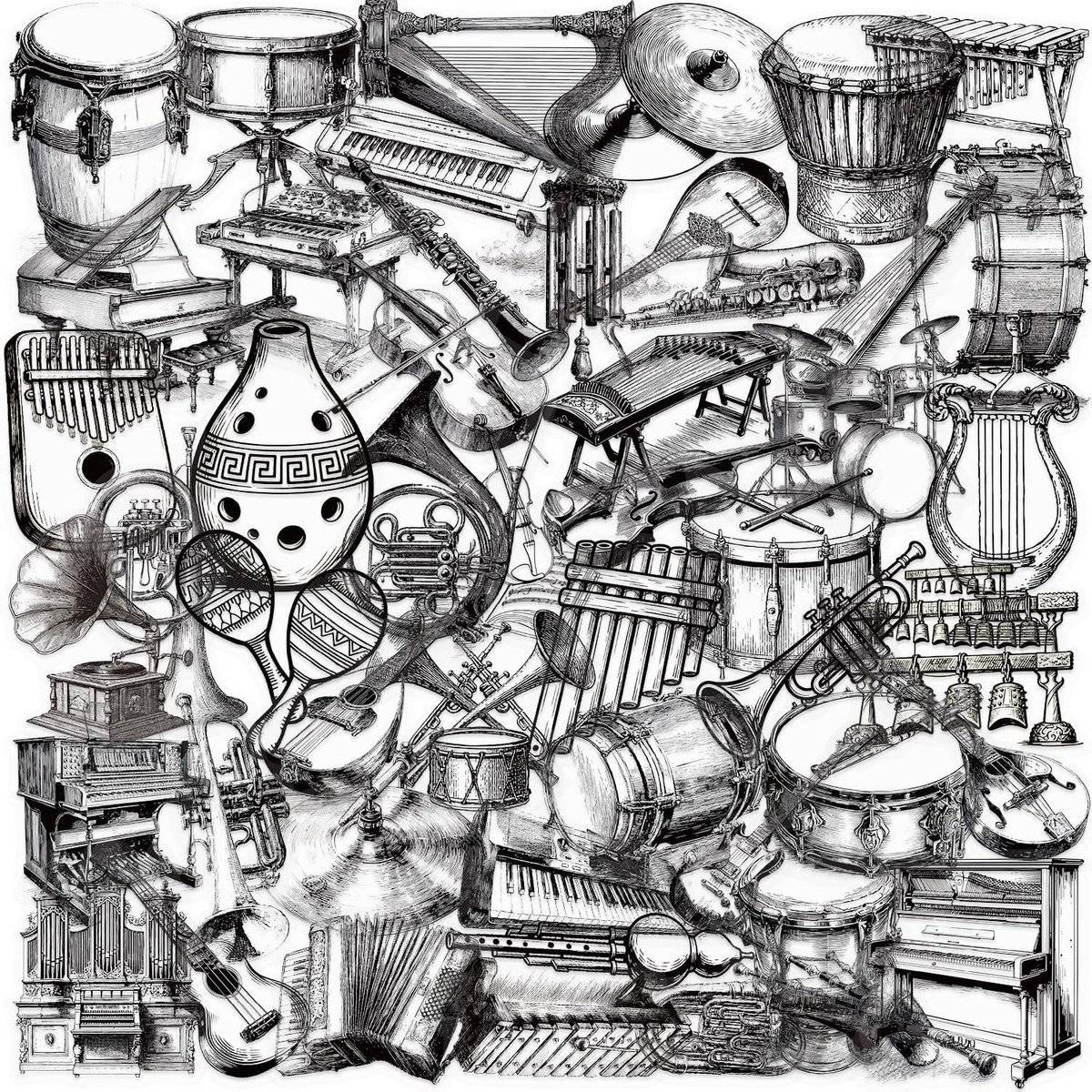 Muzikale instrumentenstickers, 50 stuks waterdicht vinyl, graffitistickers voor skateboard, laptop en bagage, ideaal voor kinderen en jongeren