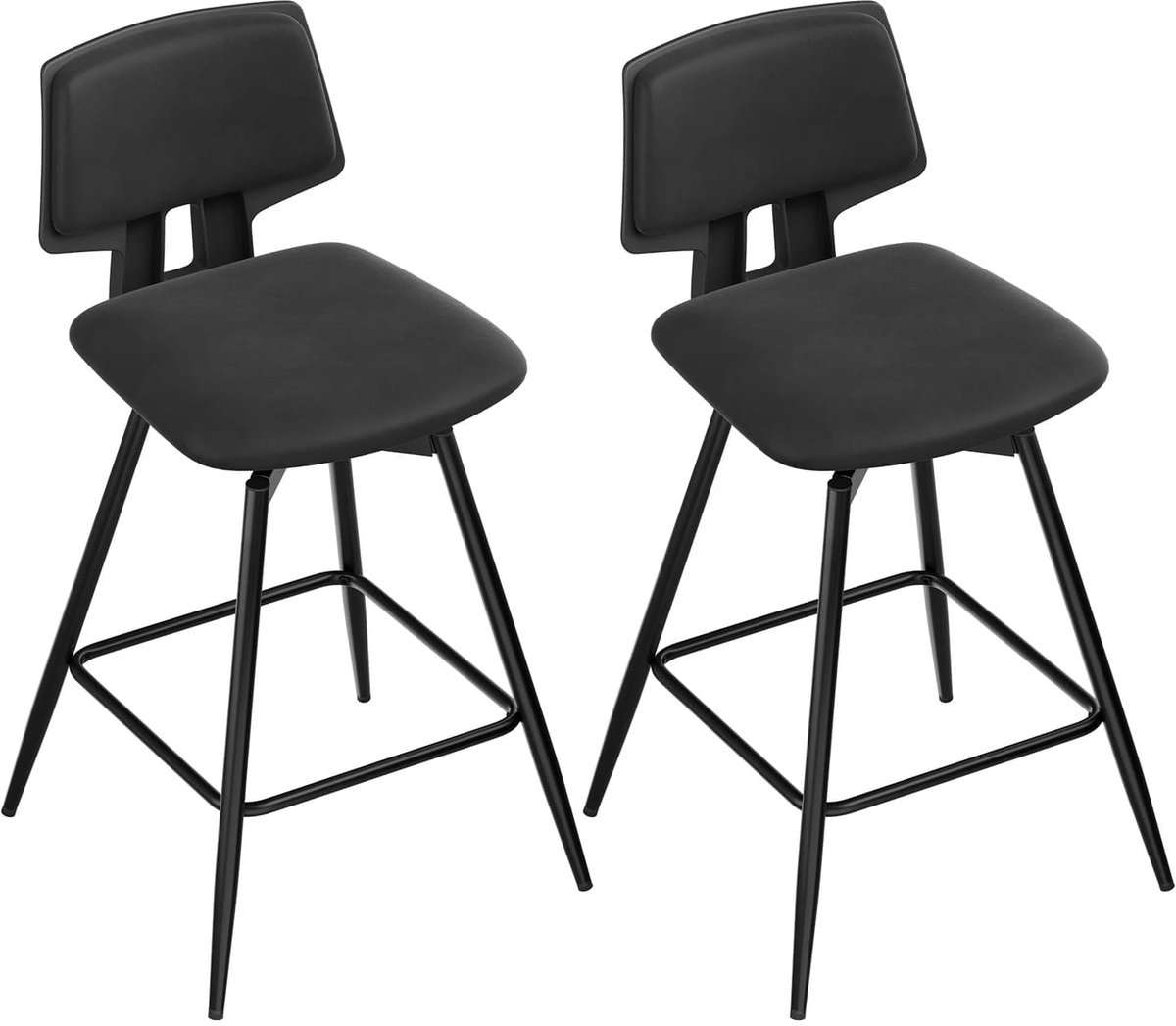 Klarven Barkruk Fluweel zwart - Barkrukken Set van 2 - Barkrukken met Rugleuning - Barkrukken - Draaibare Barkruk - Draaibaar, Stabiel onderstel, Belastbaar tot 150 kg - H89xb45,5xd50cm
