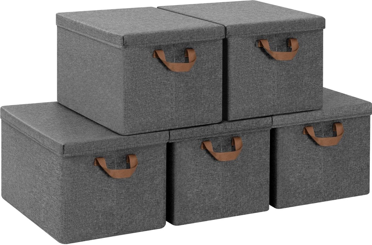 Klarven® Opbergbox Set 27l (5 stuks) - Opvouwbaar met handvaten - Ruimtebesparing voor kleding en speelgoed - 5 stuks