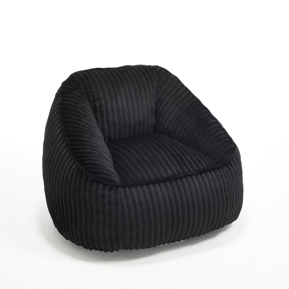 Beenzakstoel met memoryschuimvulling, gestreept bubbelpluche, pluizig, knus, gezellige sofa voor woonkamer, appartementen en studentenkamers- Zwart