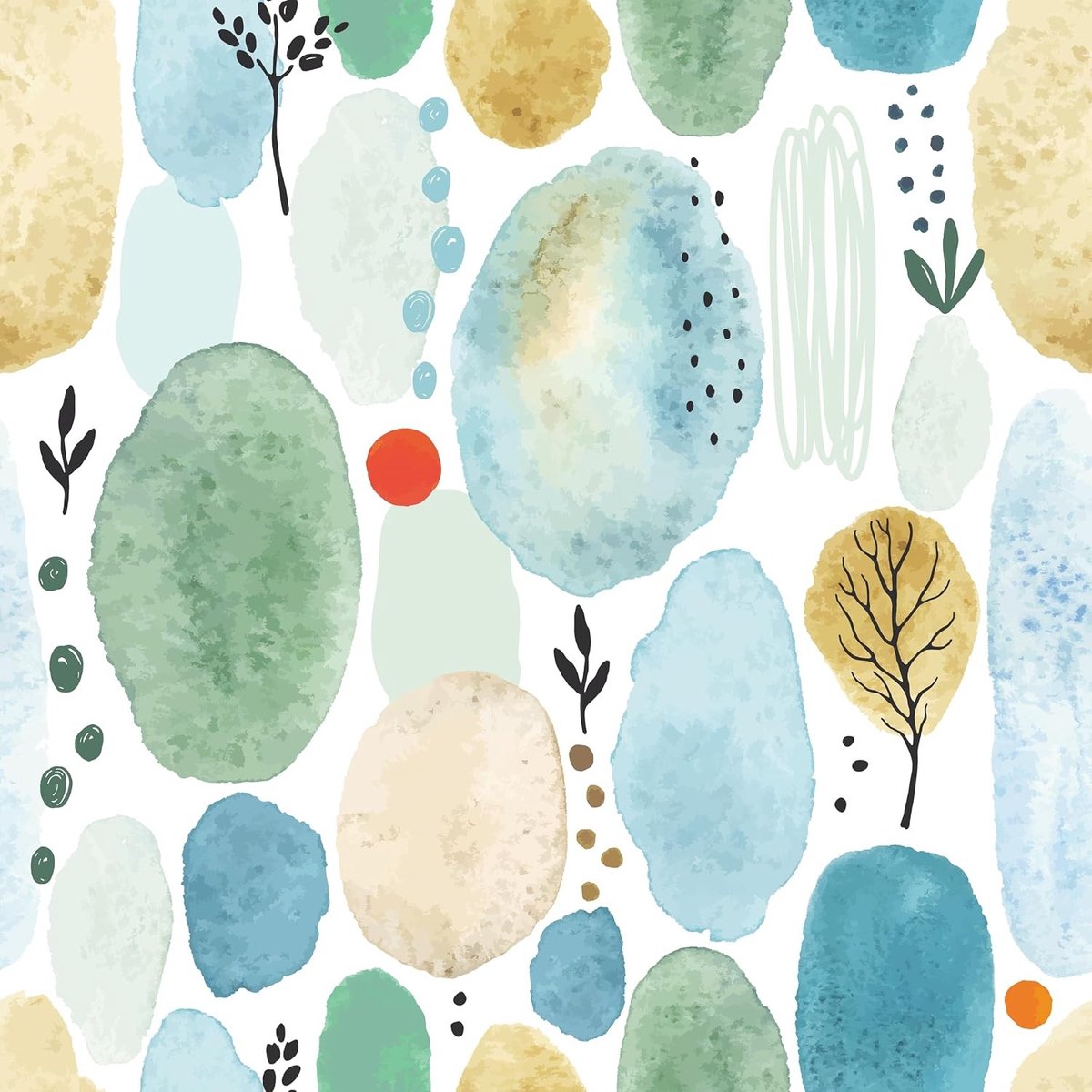 Abstracte groene/blauwe patroonbehang voor kinderkamer, zelfklevend meubelfolie met bloemen en bladeren, decoratieve wandbekleding