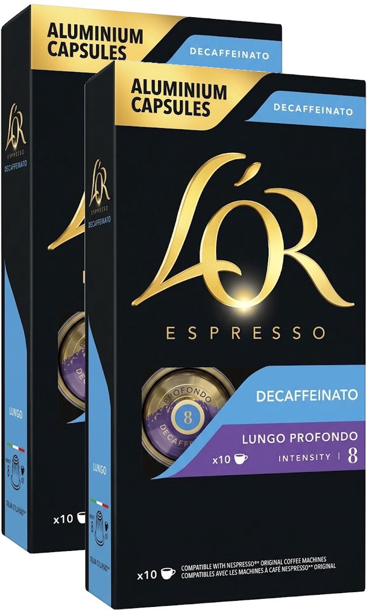 L'Or Espresso Lungo Profondo Decaffeinato - Multipack - 20 (2x10) Koffiecups Compatibel met Nespresso Coffee Machine