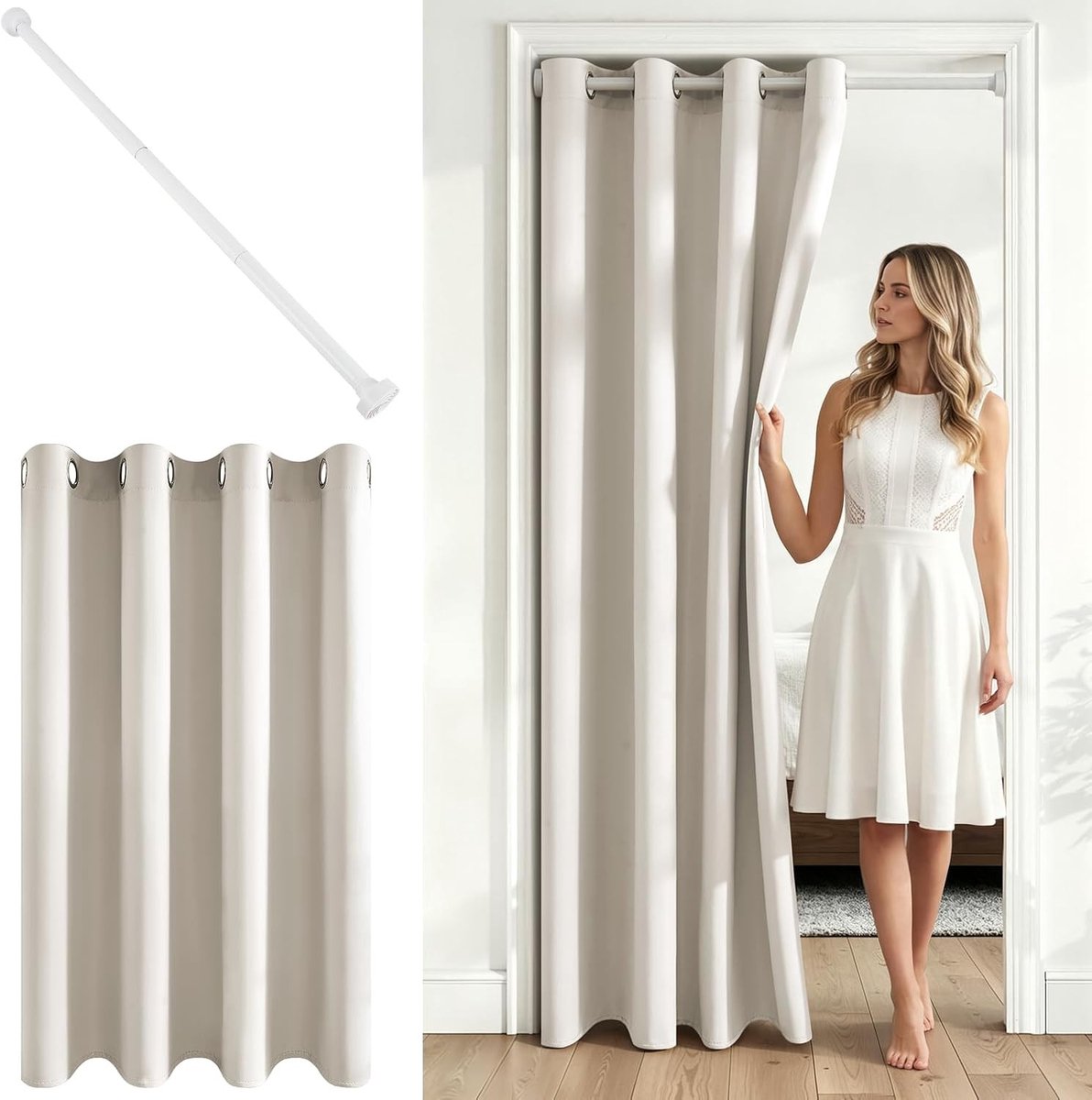 Akoestisch gordijn - Lichtbeige - 132 x 210 cm - Verduisterend en Waterafstotend - Voor Deurgangen en Ruimteverdeling