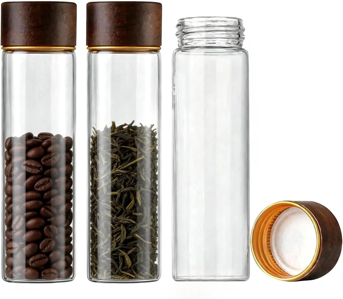 Airtight Koffiebox Set van 3 Stukken, 50 ml, Kleine Glazen Container met Deksel voor Koffiebonen en Losse Thee, Ideaal voor Versheid en Opslag