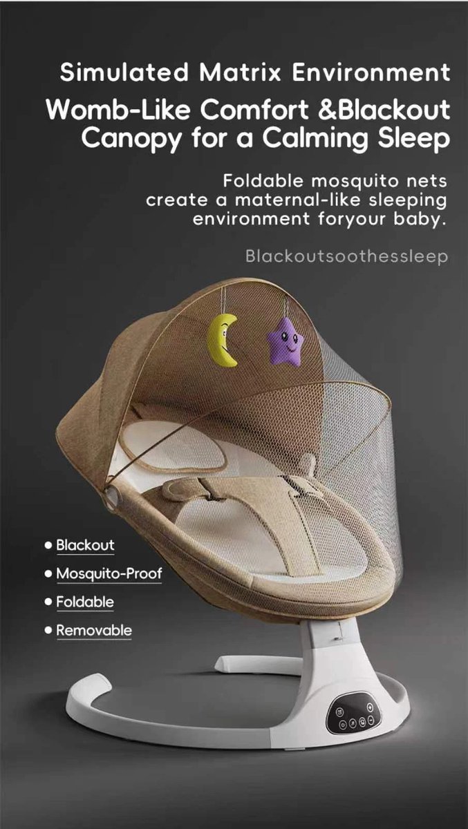 Baby Swing - Elektrische Babyschommel - Automatische Wipstoel - Met slimme afstandsbediening - 5 punts veiligheidsgordel Grijs — afbeelding 5