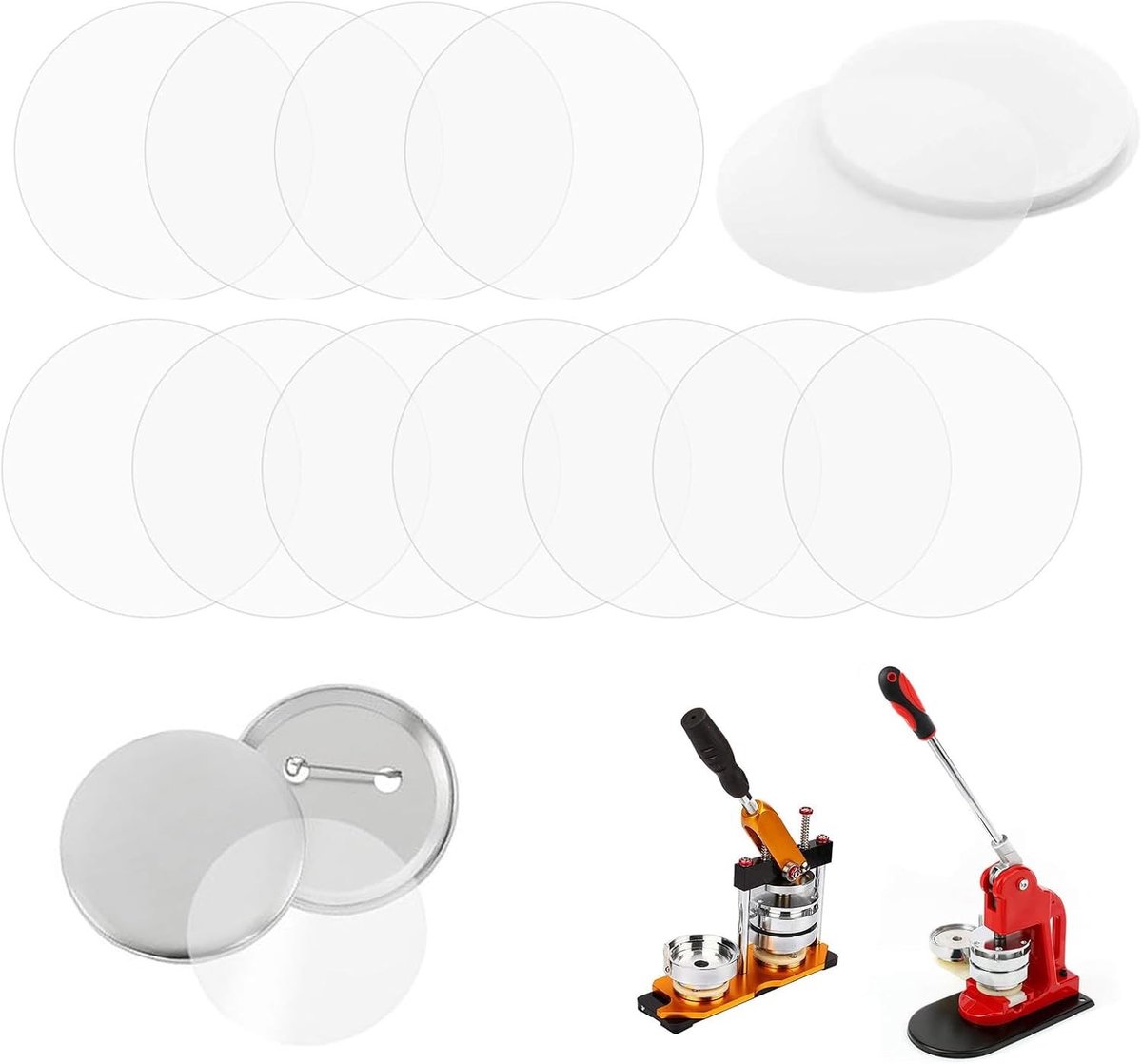 Buttonmachine 58 mm - Transparante Beschermfolie 70 mm - PVC Ronde Badge Folie - Voor DIY Badge Maker - 300 stuks