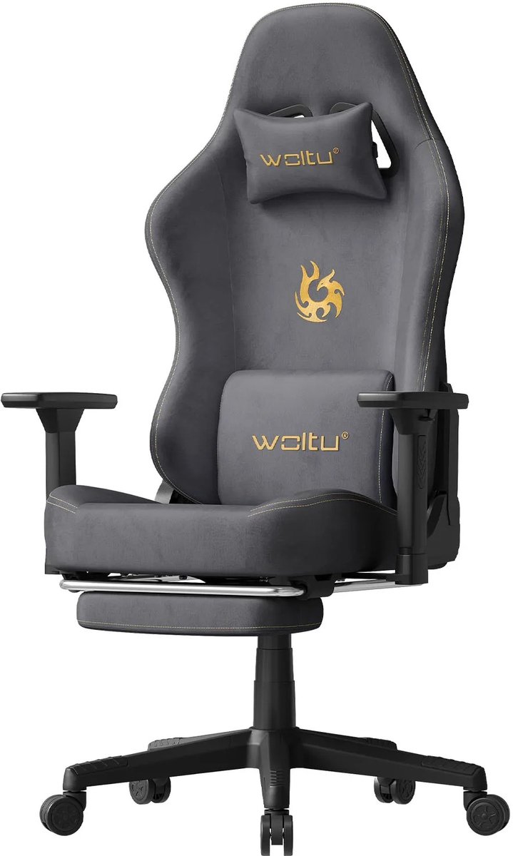 Nutrella Ergonomische Gamingstoel - Bureaustoel - Voetensteun en 3D-Armleuningen - 64 x 72 x 124-131,5 cm - Grijs - tot 150 kg
