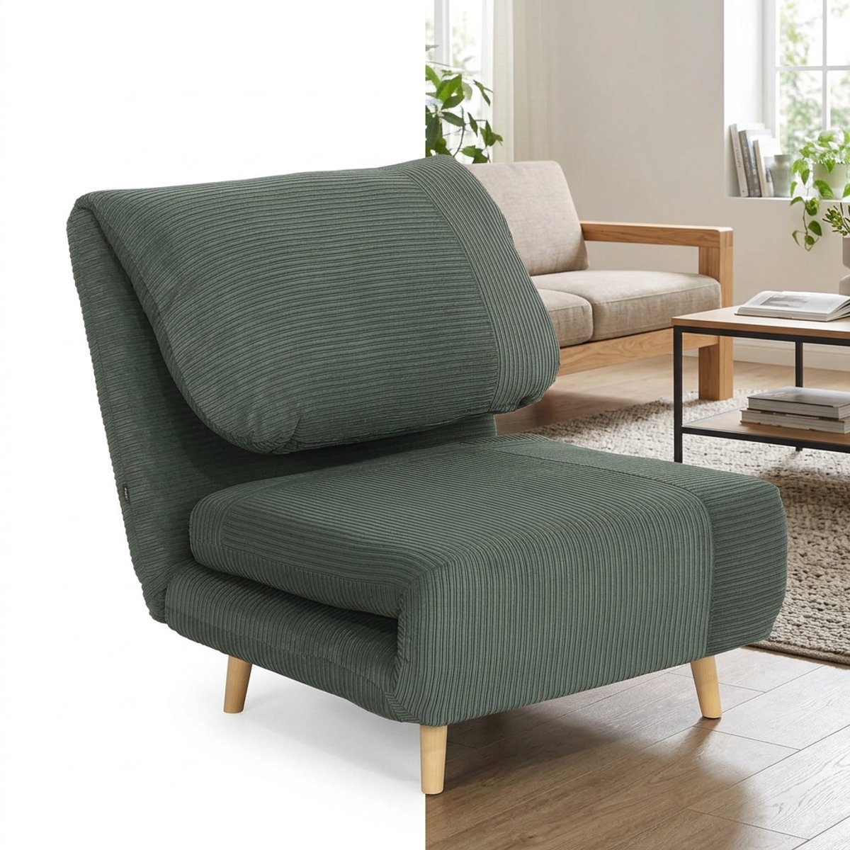 Slaapstoel - Uitklapbaar - Slaapbank - Logeerbed - Zetelbed - Slaapfauteuil - Vouwbed - 1 persoons - Zeer comfortabel - Groen