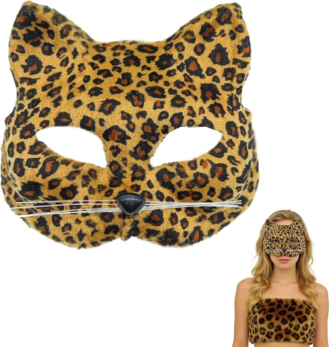 Leopard Print Kat Half Gezichtsmasker voor Kostuums, Carnaval, Themapartijen en Halloween Feestjes - Dierenmasker, Verkleedaccessoire, Uniek Design