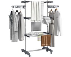 HOMCOM-Wäscheständer-Edelstahl, ABS-142L x 55B x 152H cm-Grau