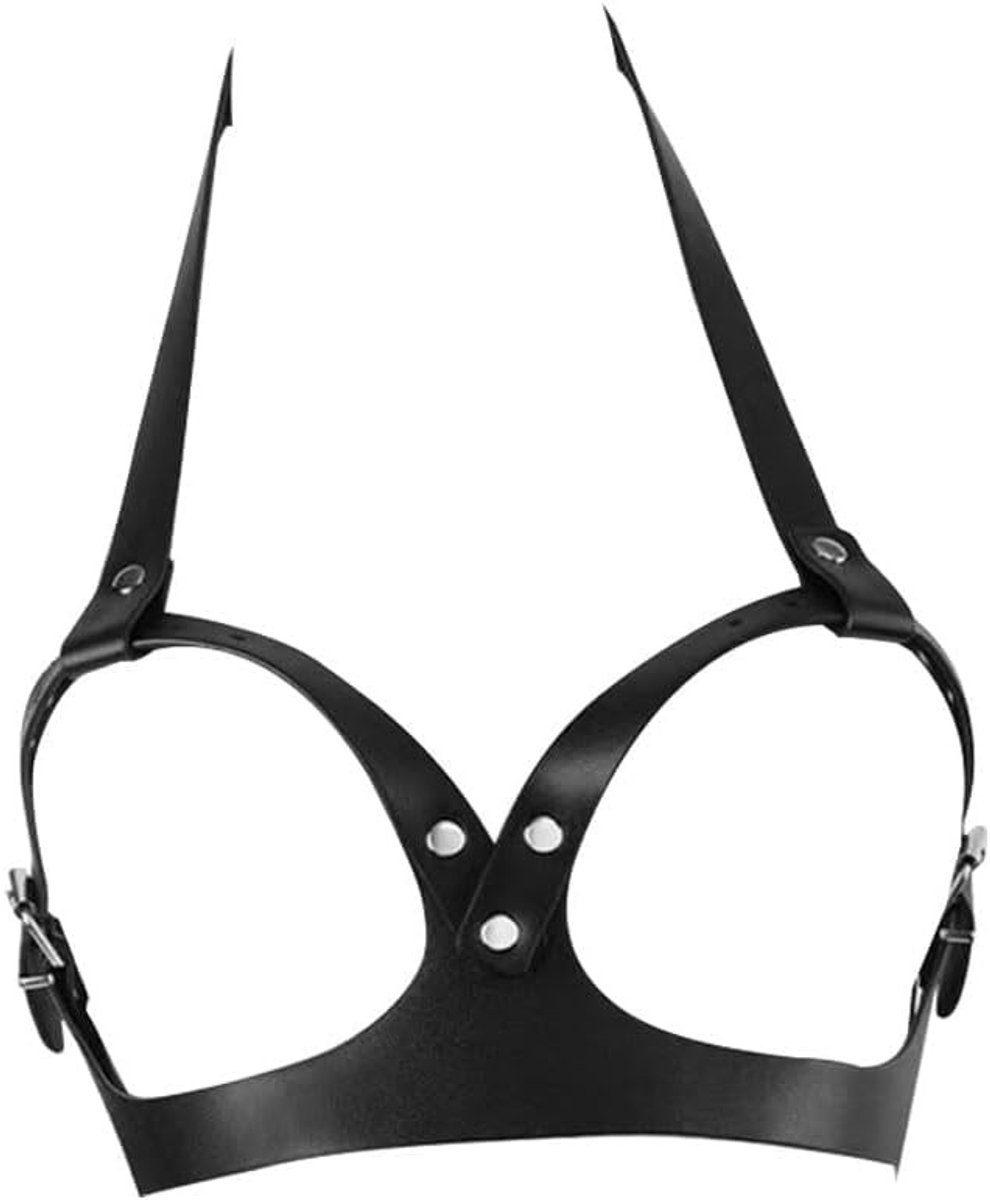 Punk leren borstharnas en open beha voor dames, gothic lingerie met riem voor cosplay en feesten