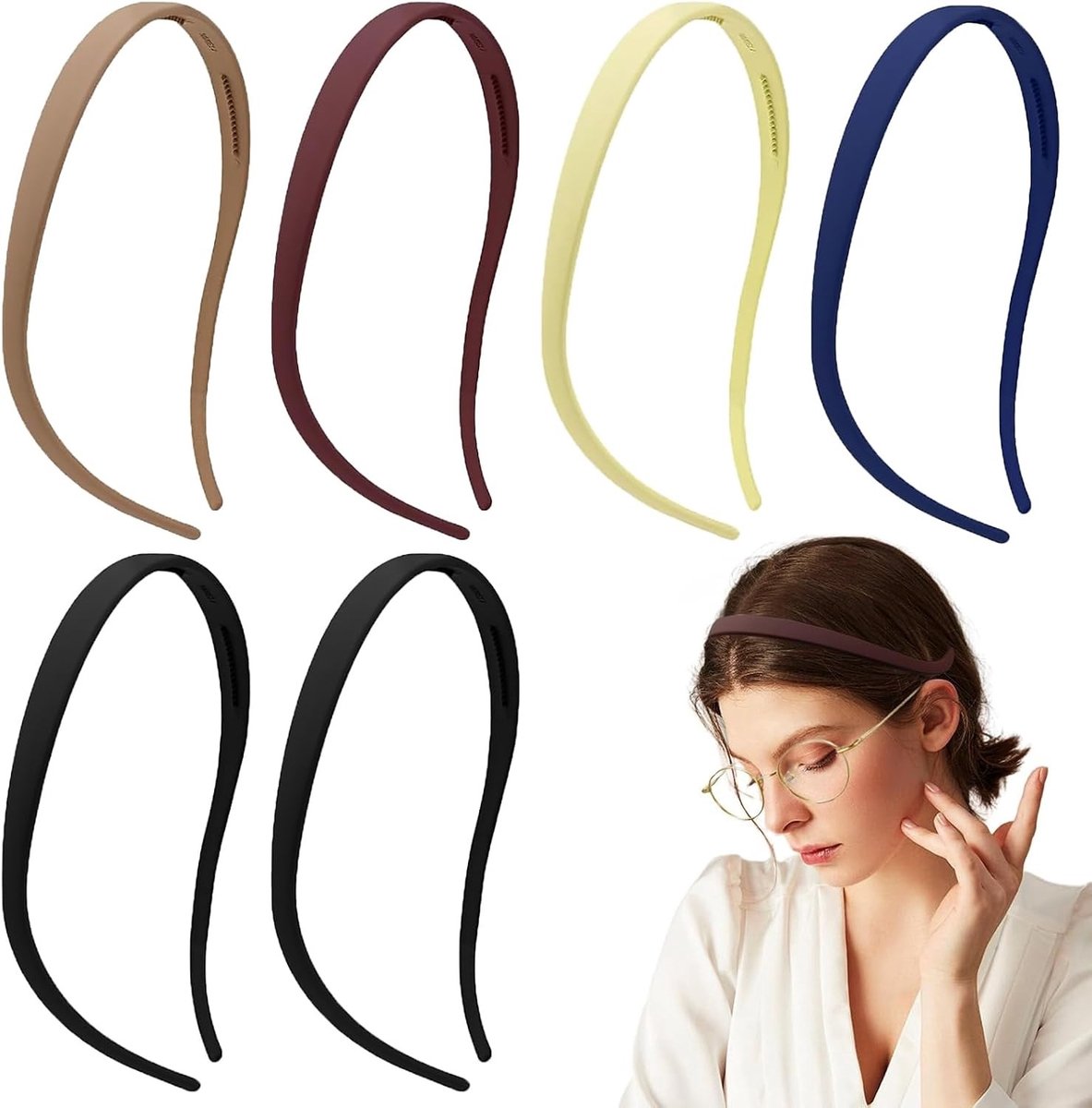 Set van 6 Haarbanden voor Vrouwen, Dunne Plastic Haarbanden, Perfect voor Brillen en Dagelijks Gebruik, Ideaal voor Alle Haartypes