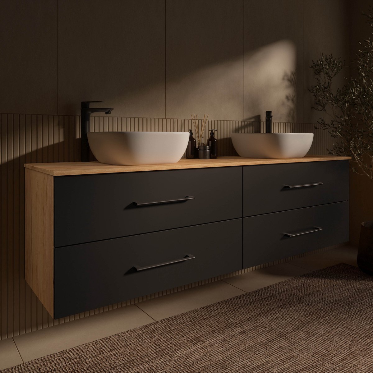Planetmöbel LUX Dubbel Badmeubel 180 cm 2x Wastafel 42 cm Wit