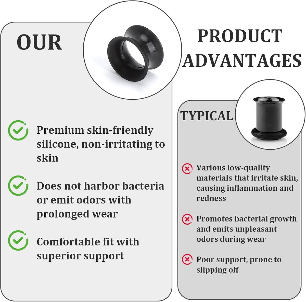 Siliconen Oortunnels 5 Paar 6 mm 8 mm 10 mm 12 mm 14 mm - Zachte Oorpluggen voor Comfort, Bacteriegroei Preventie en Oorstretchers