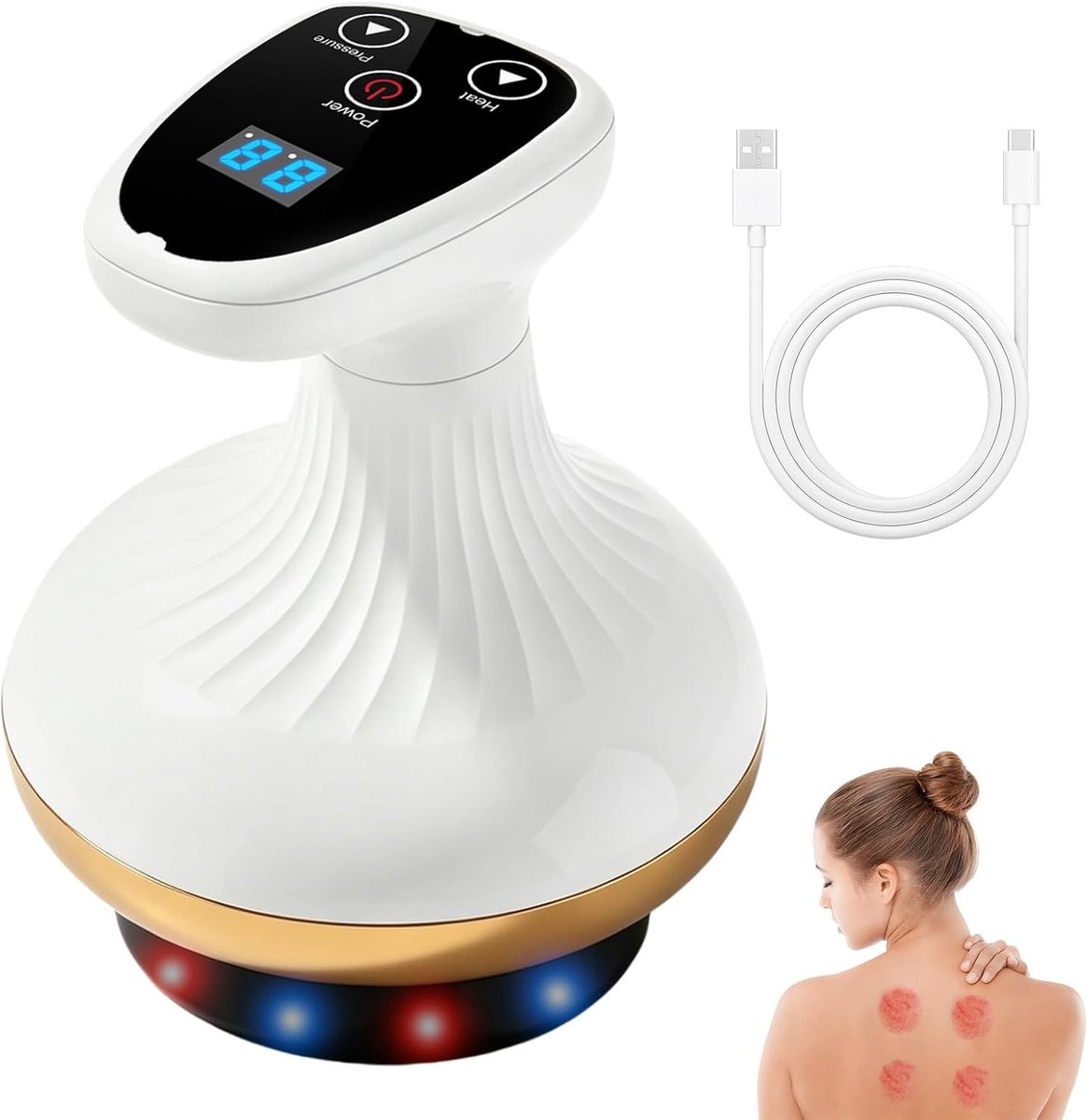 4-in-1 elektrisch massageapparaat voor Gua Sha, oplaadbaar, met 10 W, 6 warmteniveaus en 40 massagepunten voor anti-cellulitis, lichaam en benen