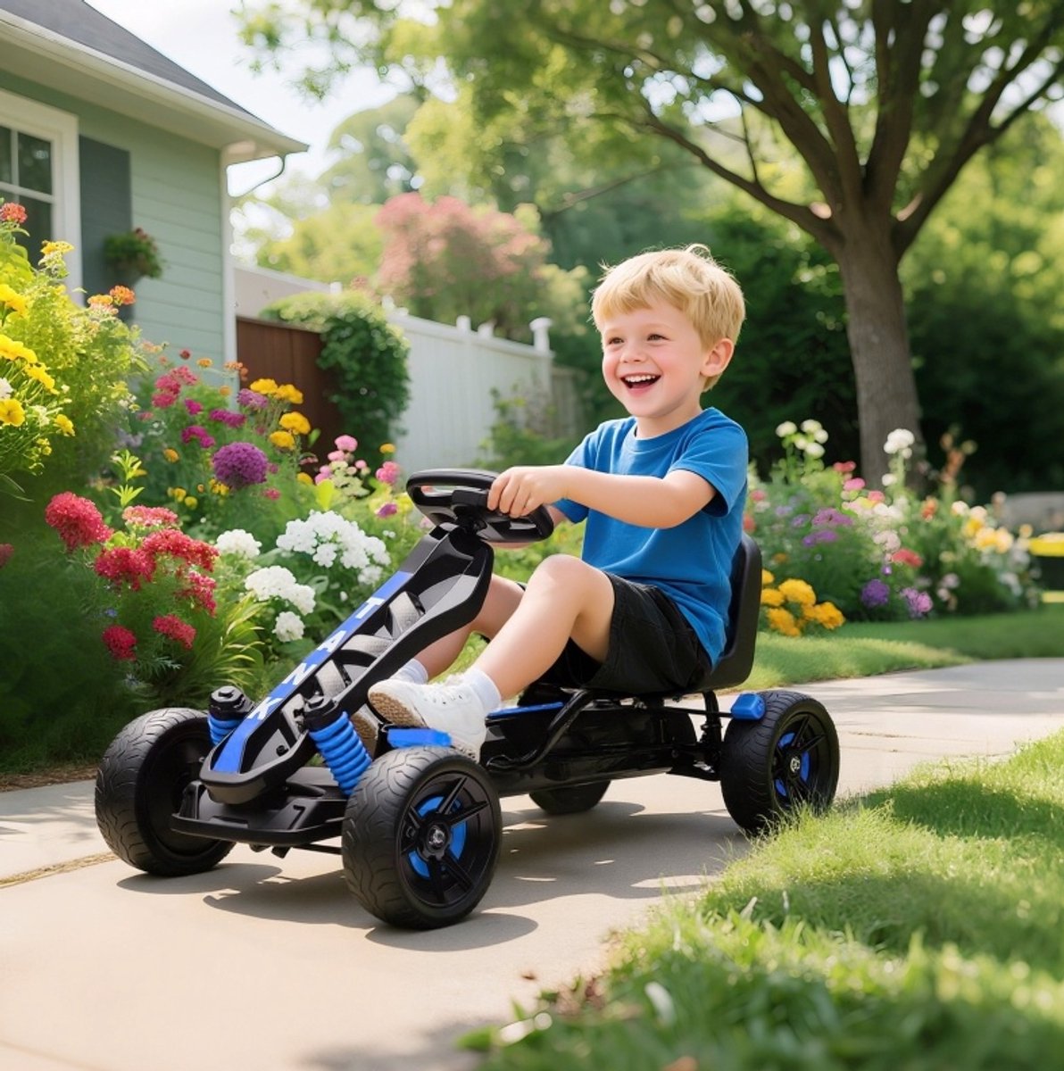 MODFU - Speelgoedvoertuig - Gokart Met Pedalen - Rem - Vooruit Achteruit - Blauw