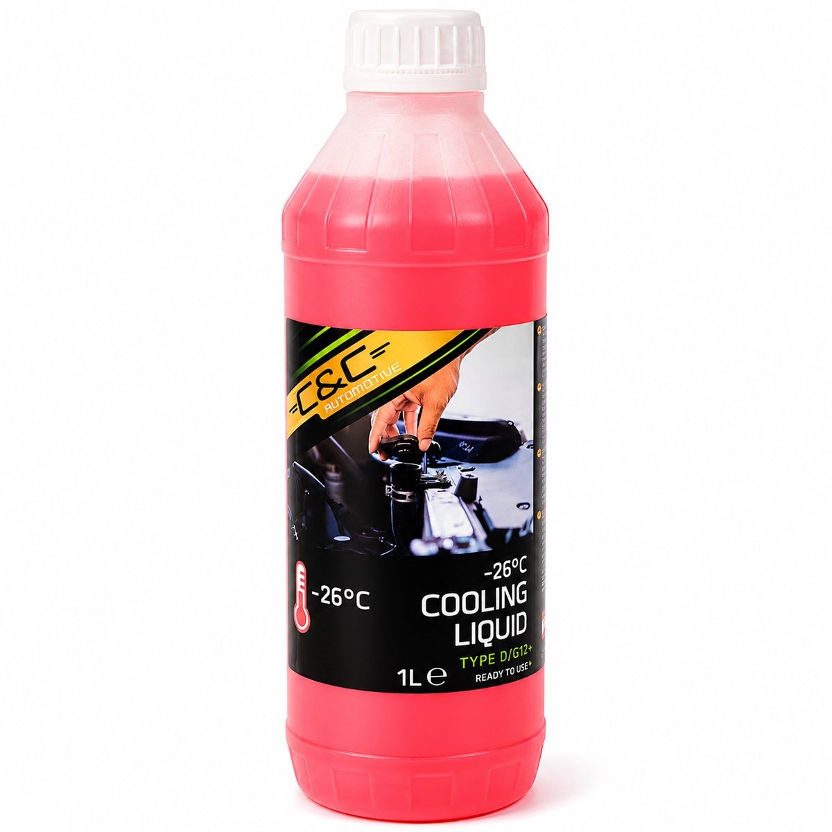 C&C Koelvloeistof Type D/G12+ – Klaar voor Gebruik – Vorstbescherming tot -26 °C – 1 Liter