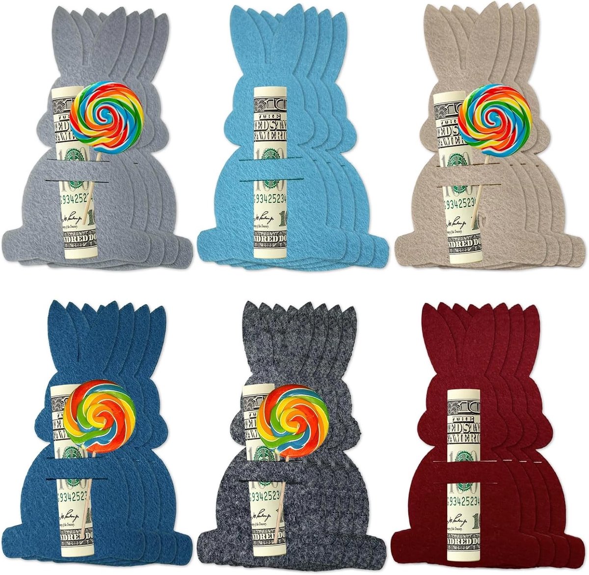 24 Stuks Paashaas Geld Cadeauverpakking voor Pasen - Vilten Cadeaus in 6 Kleuren voor Feestelijke Decoratie en Geldgeschenken
