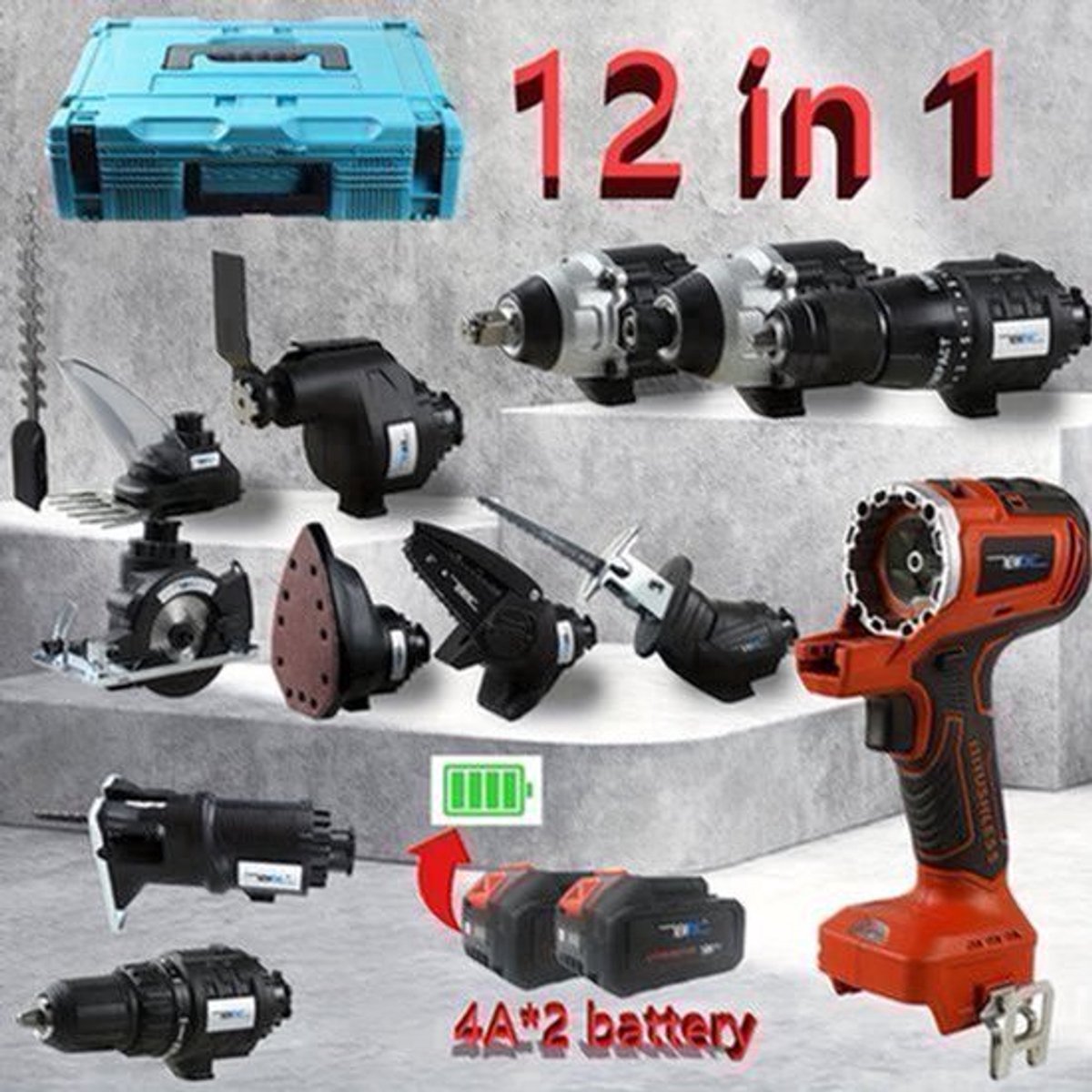 Multitool – Multifunctionele Tool – Accu Gereedschap – All-in-One Tool – Elektrisch Multifunctioneel – 18V Brushless Motor – 12-in-1 Opzetstukken