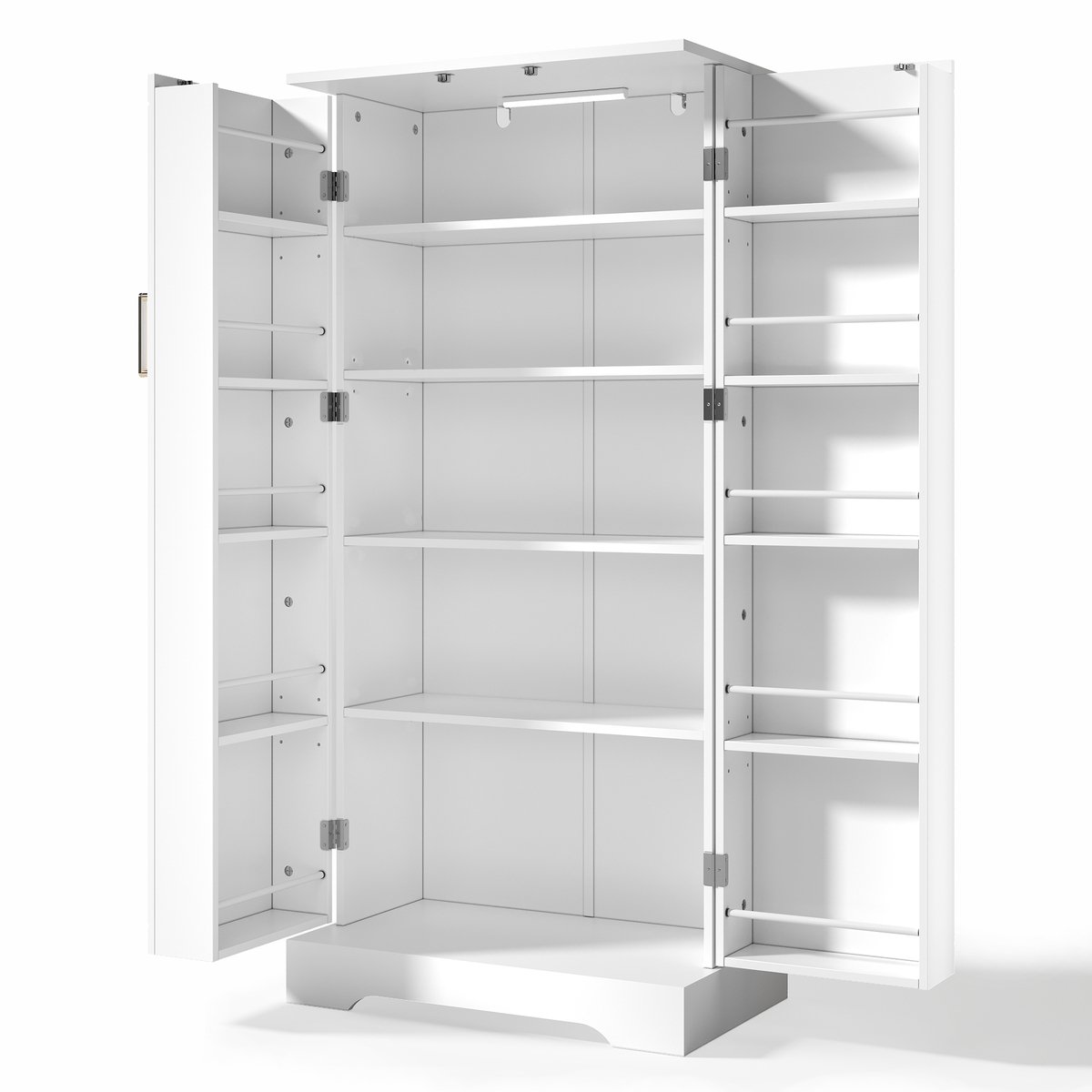 Witte multifunctionele keukenkast - Kast met dubbele deuren en opbergvakken - Keukenkast met LED sensorlamp - Voor keuken en eetkamer - 60x35x128 cm Wit