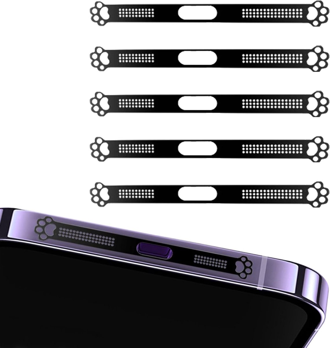 5 Stuks Stofdichte Gaasstickers voor iPhone 16/15 Series, Kattenpoot Ontwerp voor Luidsprekers en Oplaadpoort, Anti-Stof, Bescherming voor Oordopjes en Geluid