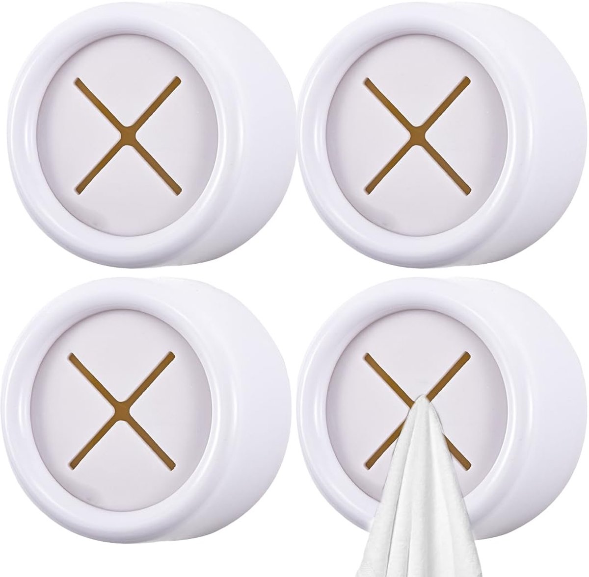Vaatdoekhouder Handdoekhouder - Zelfklevend ABS Ronde Klem - voor Badkamer, Keuken en Huishouden - Wit - 4 stuks