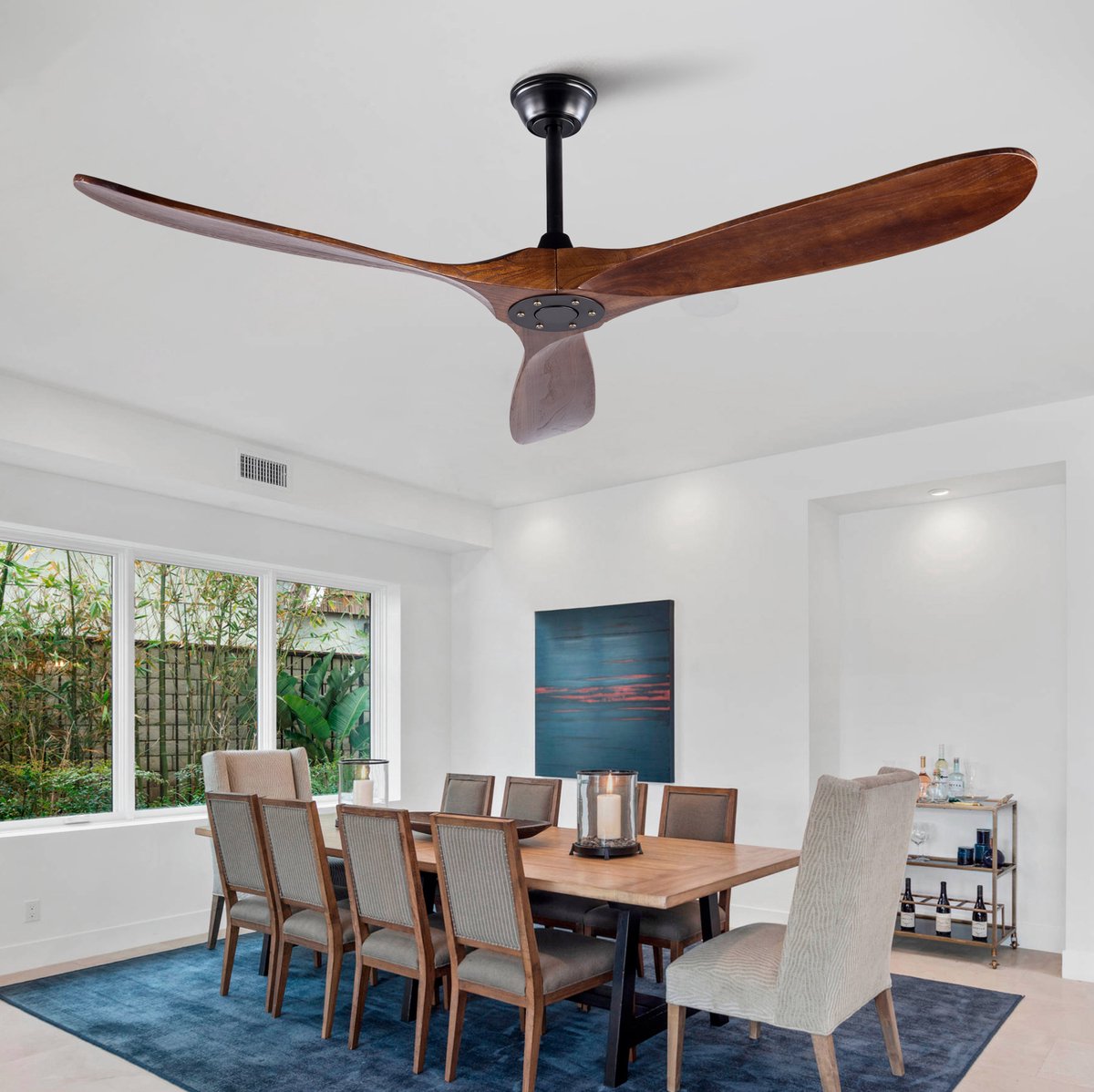 COVREO Plafondventilator zonder licht met afstandsbediening – Ø152,4 cm – Ventilator met 6 standen en timer – voor woonkamer en terras – Zwart