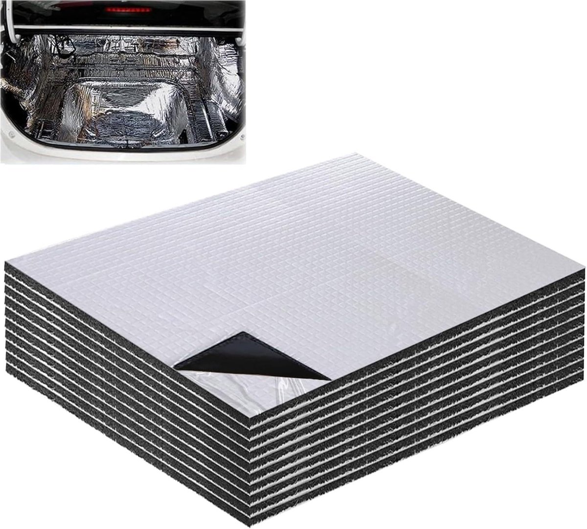Isolatiematten voor Auto en Huishoudelijk Gebruik, 10 Stuks, 40 x 25 x 0,5 cm, Zelfklevend, Geluiddemping en Warmte-isolatie, Geschikt voor Diverse Toepassingen