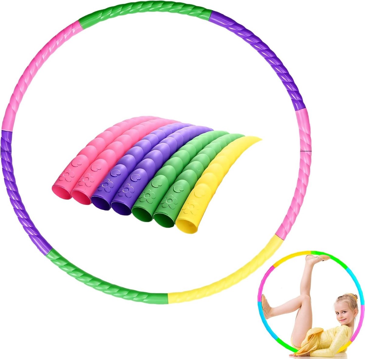 Verstelbare Hula Hoop voor Kinderen en Volwassenen, 7-delige Set voor Fitness, Gymnastiek en Dansactiviteiten