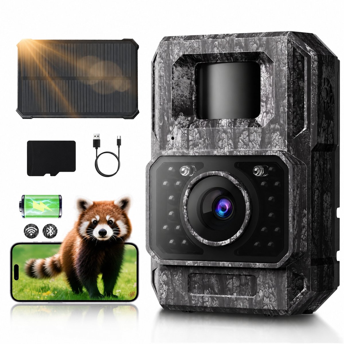 Wildlife camera 4K met zonnepaneel – WiFi – nachtzicht – bewegingssensor – 6000 mAh – 32 GB SD-kaart