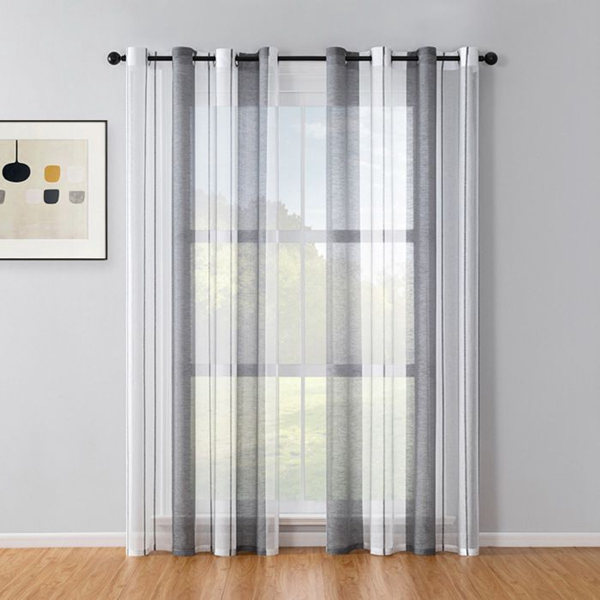 Transparante gordijnen - Wit en grijs, 140x225 cm, polyester, modern design.