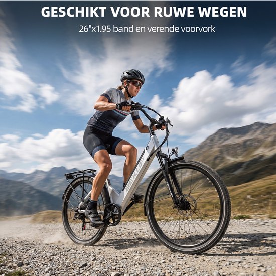 Elektrische fiets - Actieradius 80km - Verwijderbare batterij 36V13Ah - Motor 250W - Shimano 7 versnellingen - 26 Inch City Commuter EBike - Wit van Merkloos — afbeelding 5